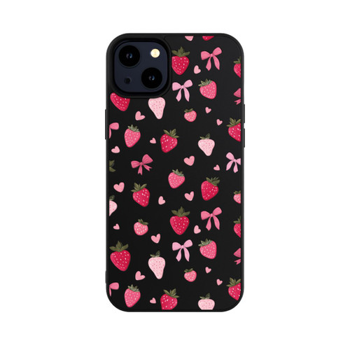 Apple iPhone 14 Plus Base Case Erdbeer Herz Schleifen Pink Muster Transparent