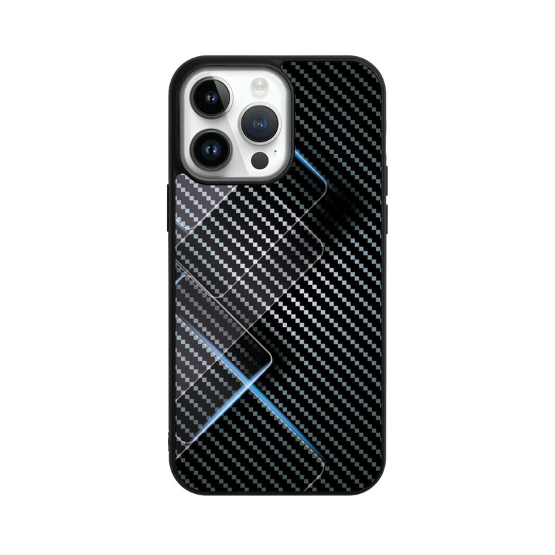 iPhone 14 Pro Max Base Case Blaue Linien auf Karbon