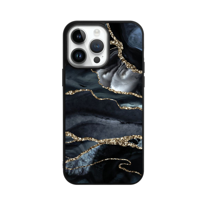 iPhone 14 Pro Max Base Case Dunkler Marmor Gold Glitzerlook