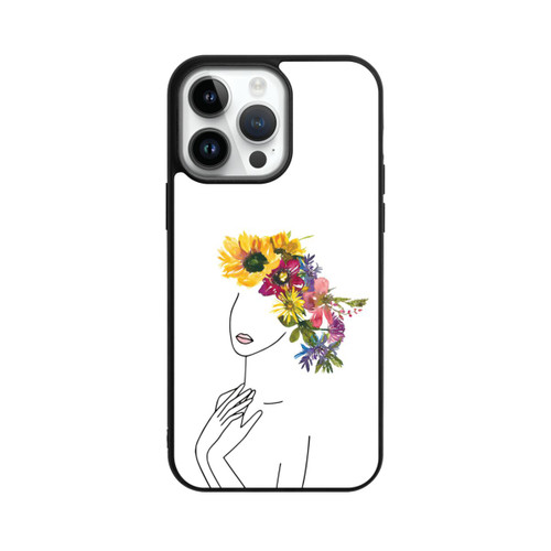 Apple iPhone 14 Pro Max Base Case Line Art Frau mit Blumenkrone