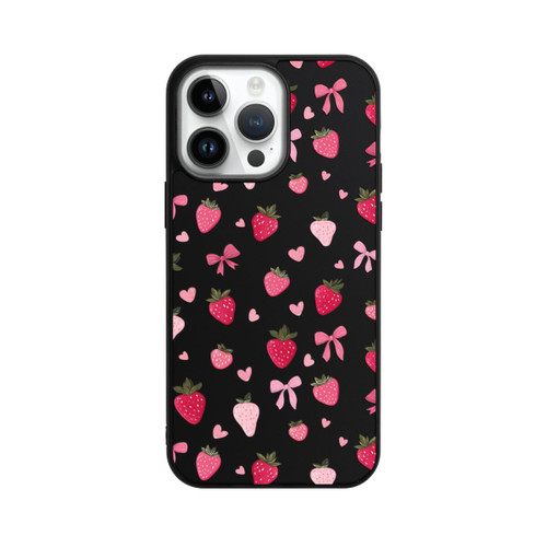 Apple iPhone 14 Pro Max Base Case Erdbeer Herz Schleifen Pink Muster Transparent
