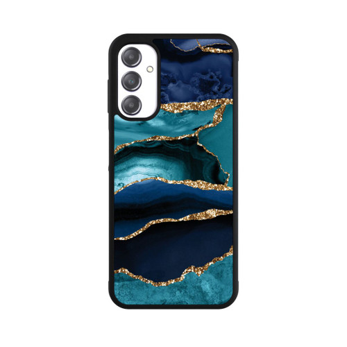 Samsung Galaxy A14 5G Base Case Dark and Light Blue Marble Gold Glitter Look