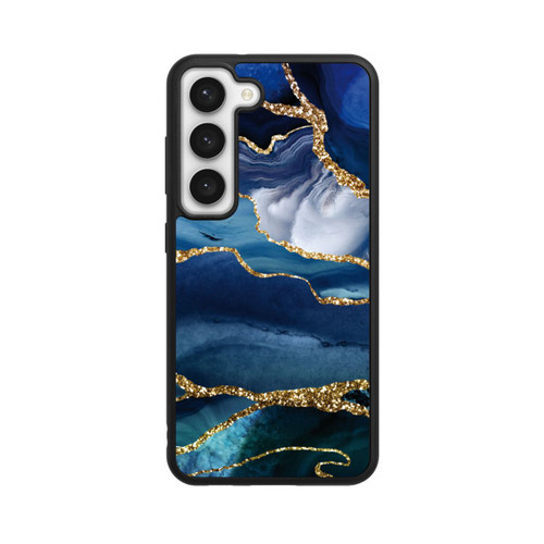 Samsung Galaxy S23 Base Case  Blauer Marmor Gold Glitzer Look
