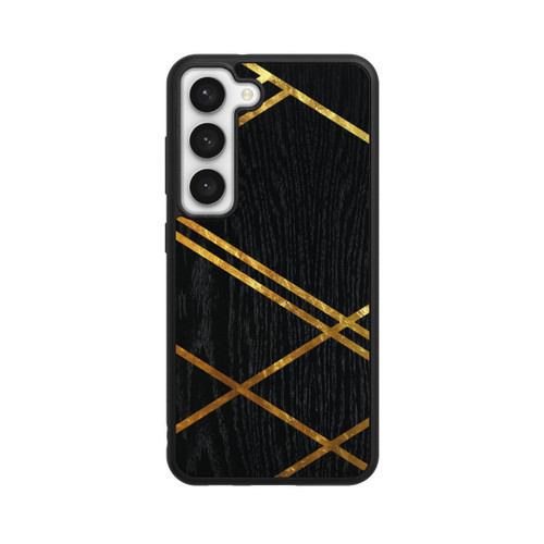 Samsung Galaxy S23 Base Case Schwarzes geometrisches Muster Goldene Streifen