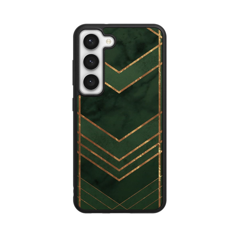 Galaxy S23 Base Case Dunkelgrün gemustert Goldene Streifen