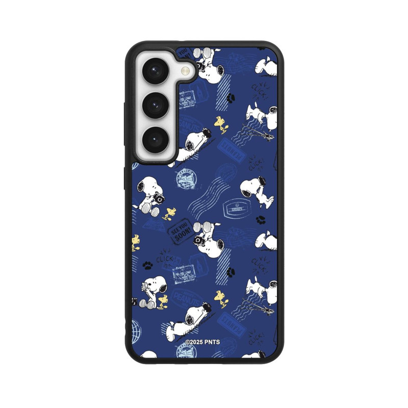 Galaxy S23 Base Case Peanuts Travel Stamps Pattern Blue