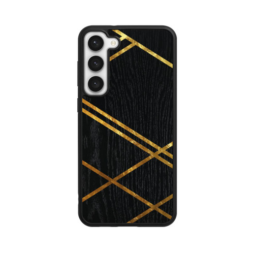 Samsung Galaxy S23+ Base Case Schwarzes geometrisches Muster Goldene Streifen