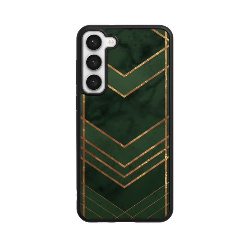 Galaxy S23 + Base Case Dunkelgrün gemustert Goldene Streifen