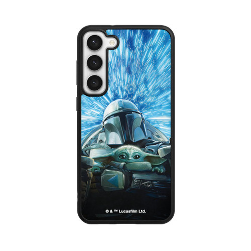 Samsung Galaxy S23+ Base Case Grogu und Mando fliegen blau
