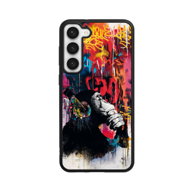 Galaxy S23 + Base Case Affe Stereo Kopfhörer Graffiti Street Art Blau