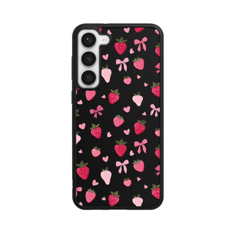 Galaxy S23 + Base Case Erdbeer Herz Schleifen Pink Muster Transparent