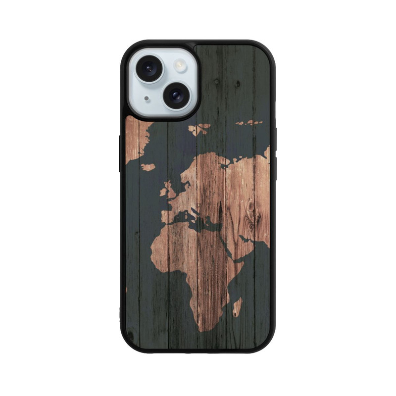 iPhone 15 Base Case Wooden World Map