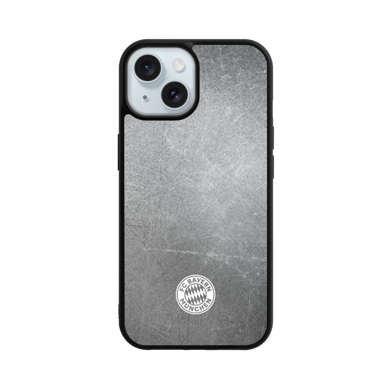 iPhone 15 Base Case Klassisches FCB Logo Klein - Weiß auf Metalllook