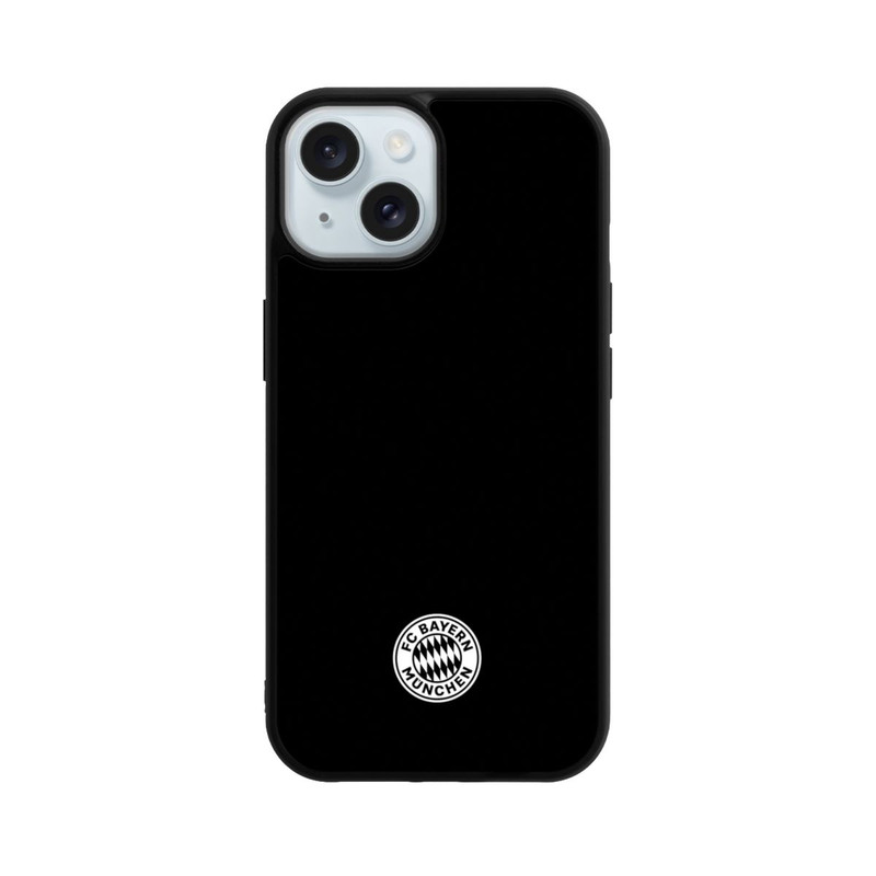iPhone 15 Base Case Klassisches FCB Logo Klein - Weiß auf Schwarz
