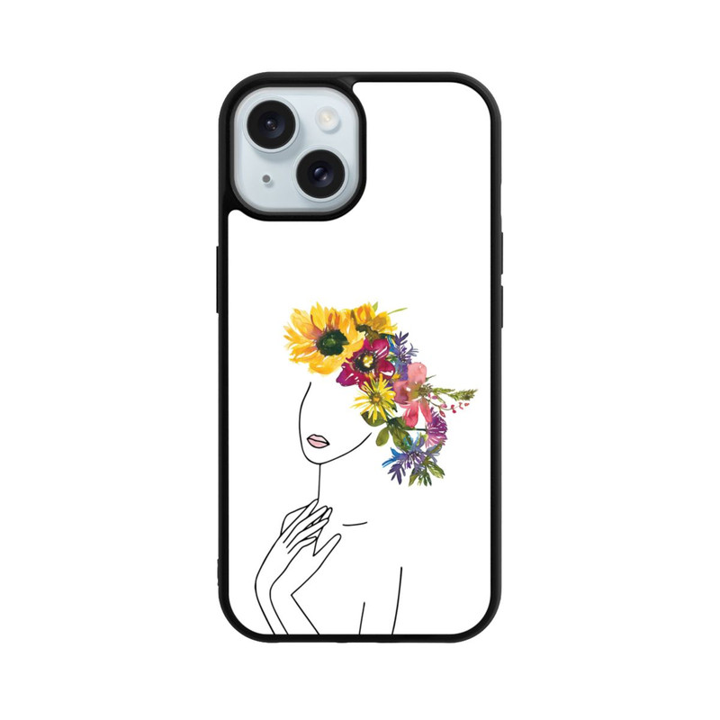 iPhone 15 Base Case Line Art Frau mit Blumenkrone