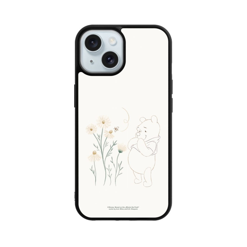 iPhone 15 Base Case Winnie Puuh sieht sich Gänseblümchen an