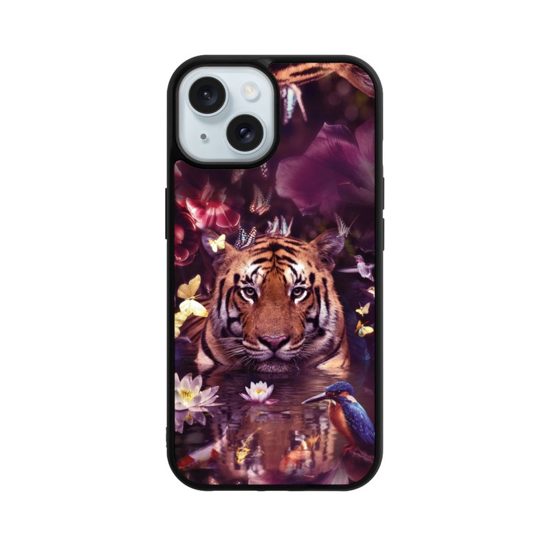iPhone 15 Base Case Tiger Blumenrahmen