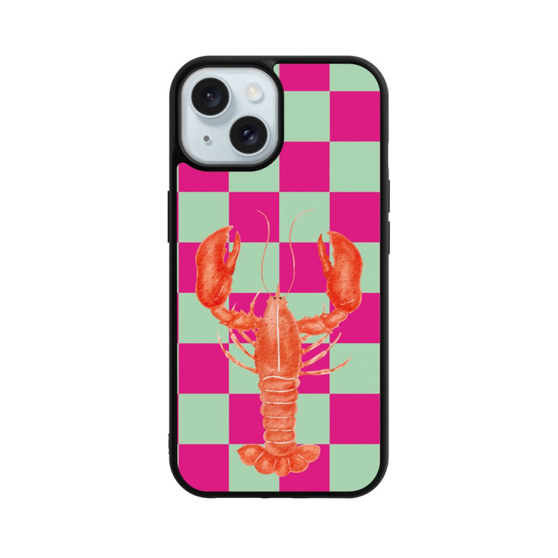 iPhone 15 Base Case Pink Checkers Lobster