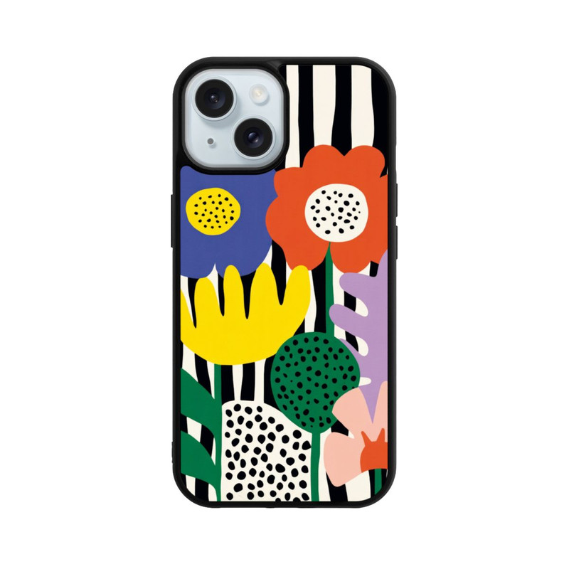 iPhone 15 Base Case Flowers Striped Background
