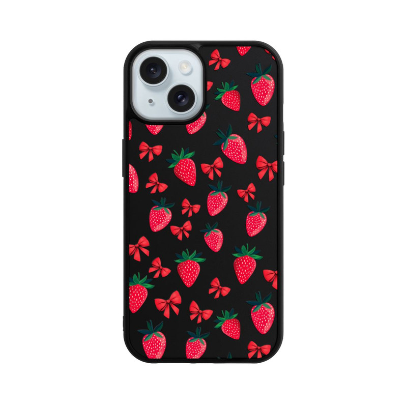 iPhone 15 Base Case Erdbeer Herz Muster Transparent