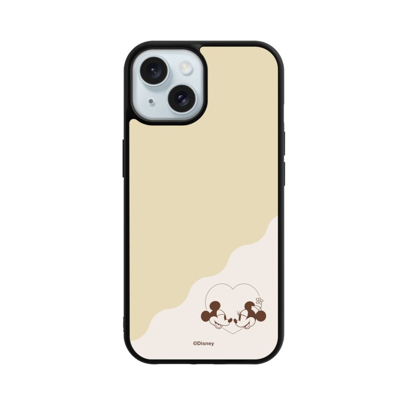 iPhone 15 Base Case Mickey and Minnie Love Heart Beige