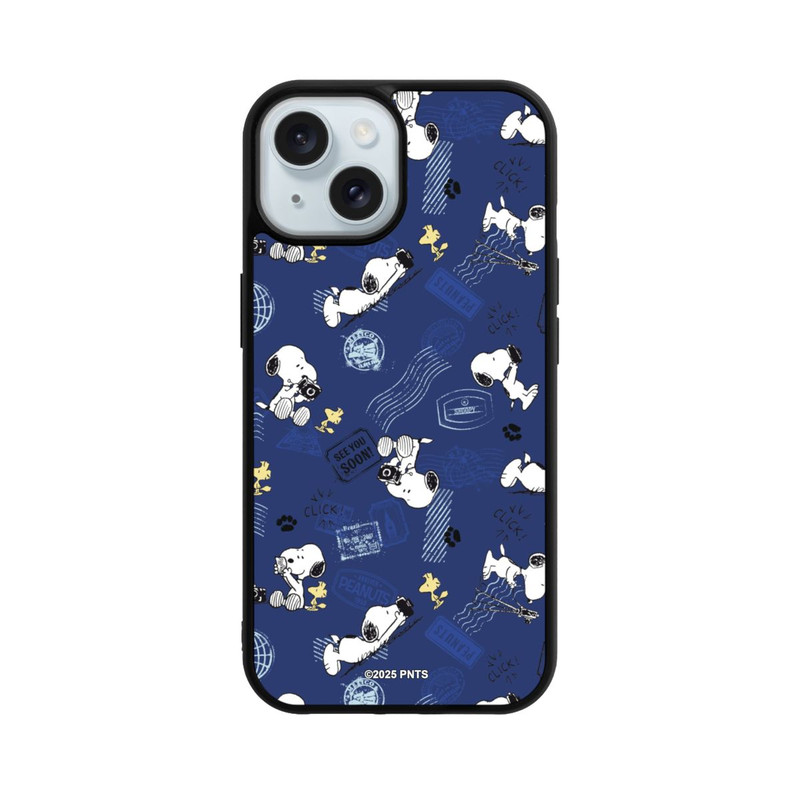 iPhone 15 Base Case Peanuts Travel Stamps Pattern Blue