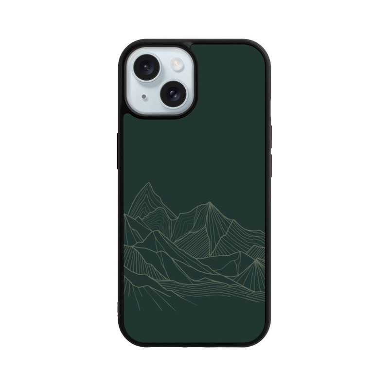 iPhone 15 Base Case Berg Line Art Grün