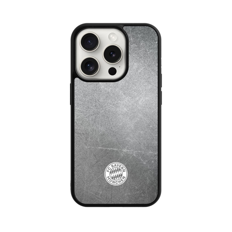 iPhone 15 Pro Base Case Klassisches FCB Logo Klein - Weiß auf Metalllook