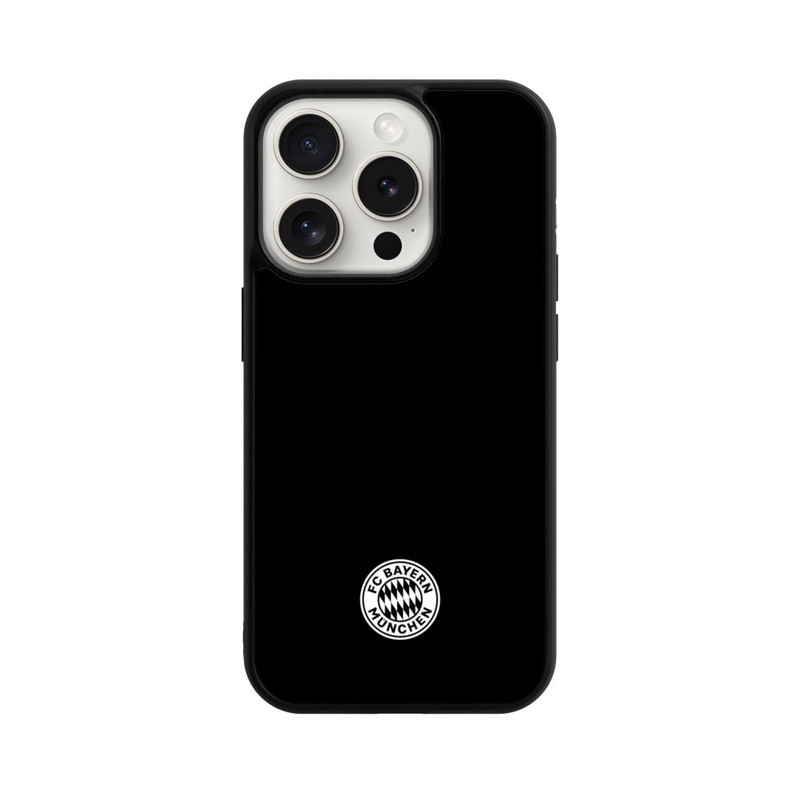 iPhone 15 Pro Base Case Klassisches FCB Logo Klein - Weiß auf Schwarz