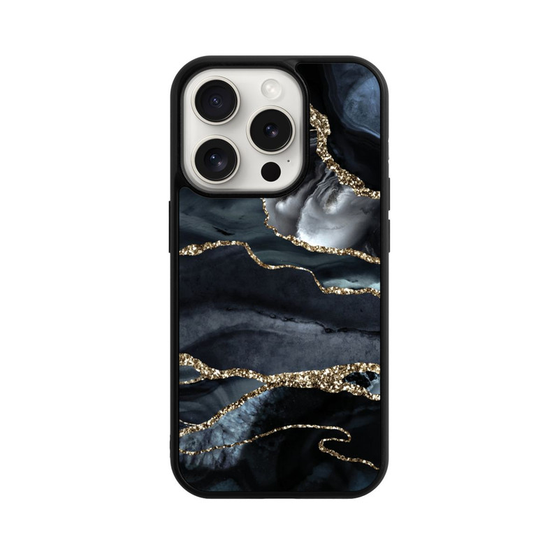 iPhone 15 Pro Base Case Dunkler Marmor Gold Glitzerlook