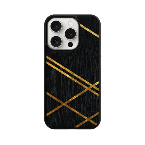 Apple iPhone 15 Pro Base Case Schwarzes geometrisches Muster Goldene Streifen
