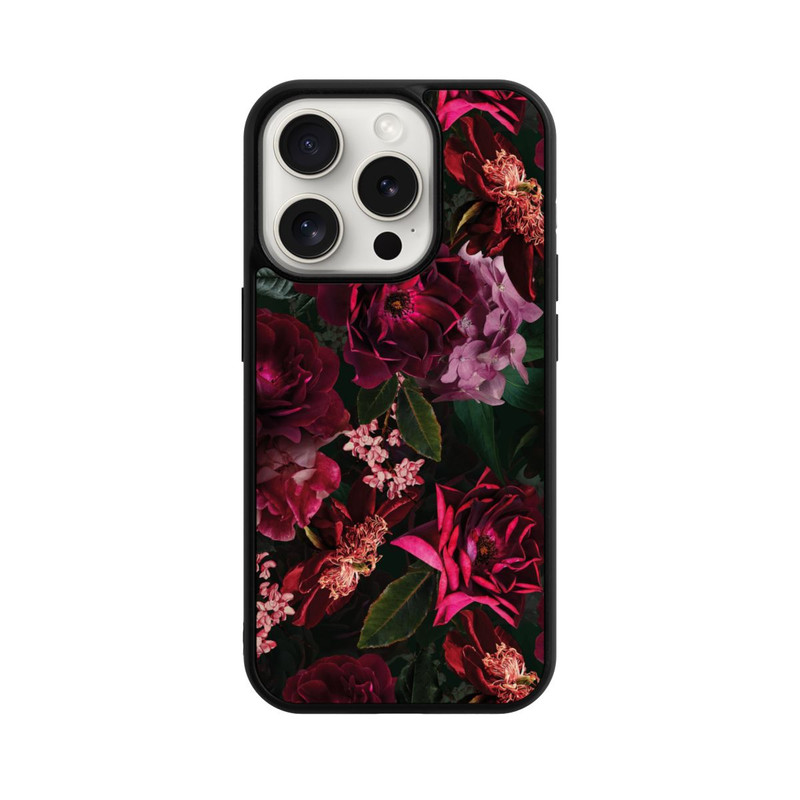 iPhone 15 Pro Base Case Dunkle romantische Vintage Rosen und Pfingstrosen