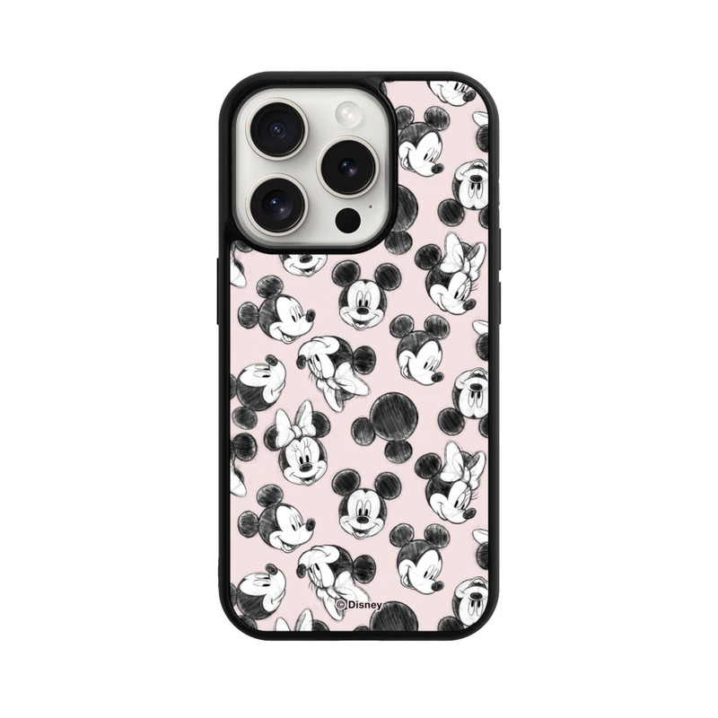 iPhone 15 Pro Base Case Minnie & Mickey Viele Gesichter Pink