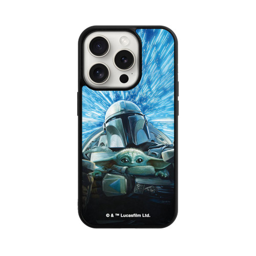 Apple iPhone 15 Pro Base Case Grogu und Mando fliegen blau