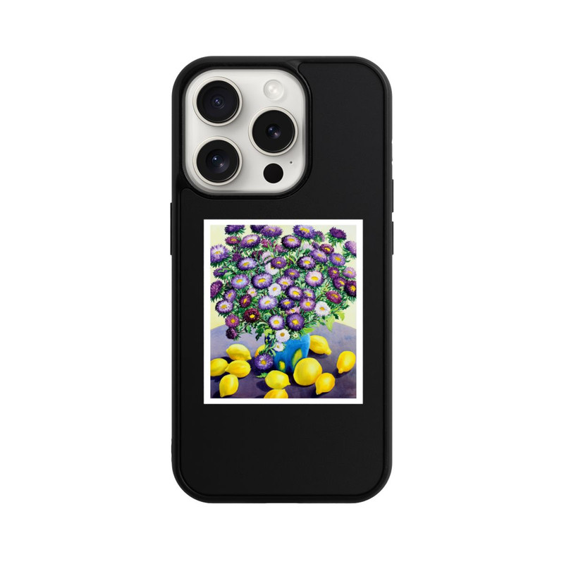 iPhone 15 Pro Base Case Purple Asters and Lemons by Christopher Ryland