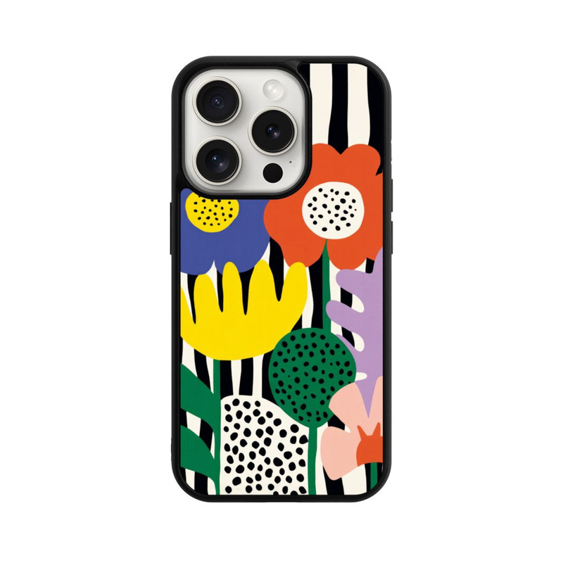 iPhone 15 Pro Base Case Flowers Striped Background