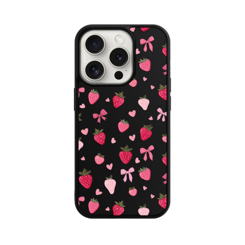 Apple iPhone 15 Pro Base Case Erdbeer Herz Schleifen Pink Muster Transparent