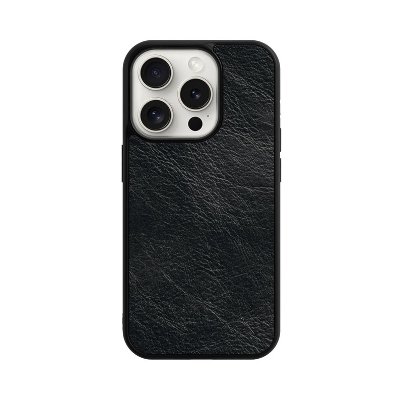 iPhone 15 Pro Base Case Schwarzer Lederlook Hintergrund