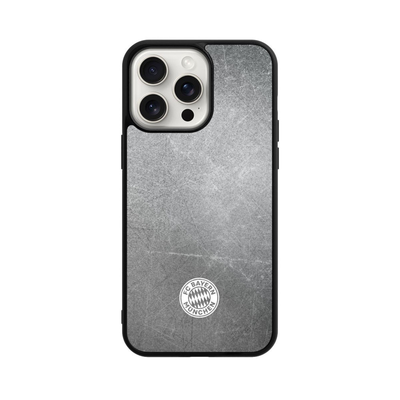 iPhone 15 Pro Max Base Case Klassisches FCB Logo Klein - Weiß auf Metalllook
