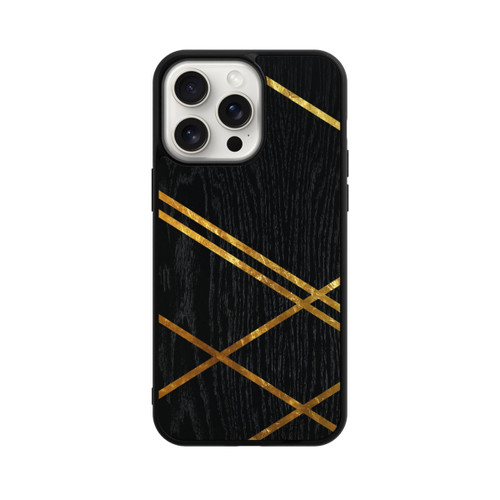 Apple iPhone 15 Pro Max Base Case Schwarzes geometrisches Muster Goldene Streifen