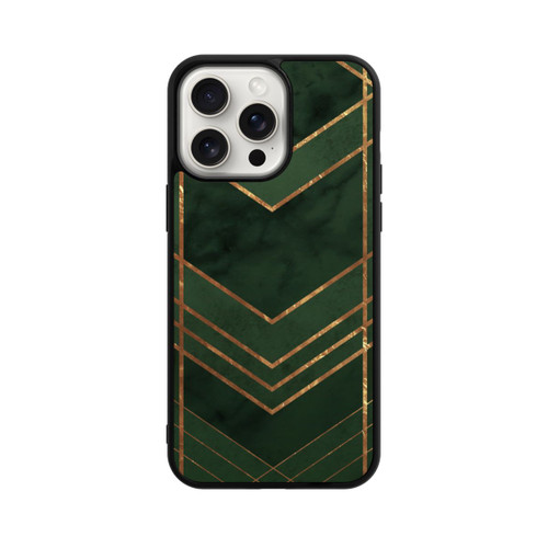 Apple iPhone 15 Pro Max Base Case Dunkelgrün gemustert Goldene Streifen
