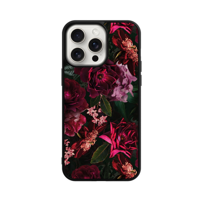 iPhone 15 Pro Max Base Case Dunkle romantische Vintage Rosen und Pfingstrosen