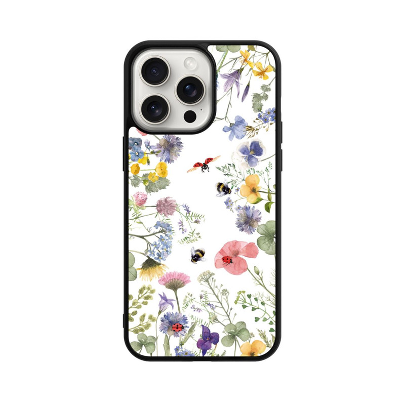 iPhone 15 Pro Max Base Case Bunte Frühlingsblumen und Bienen