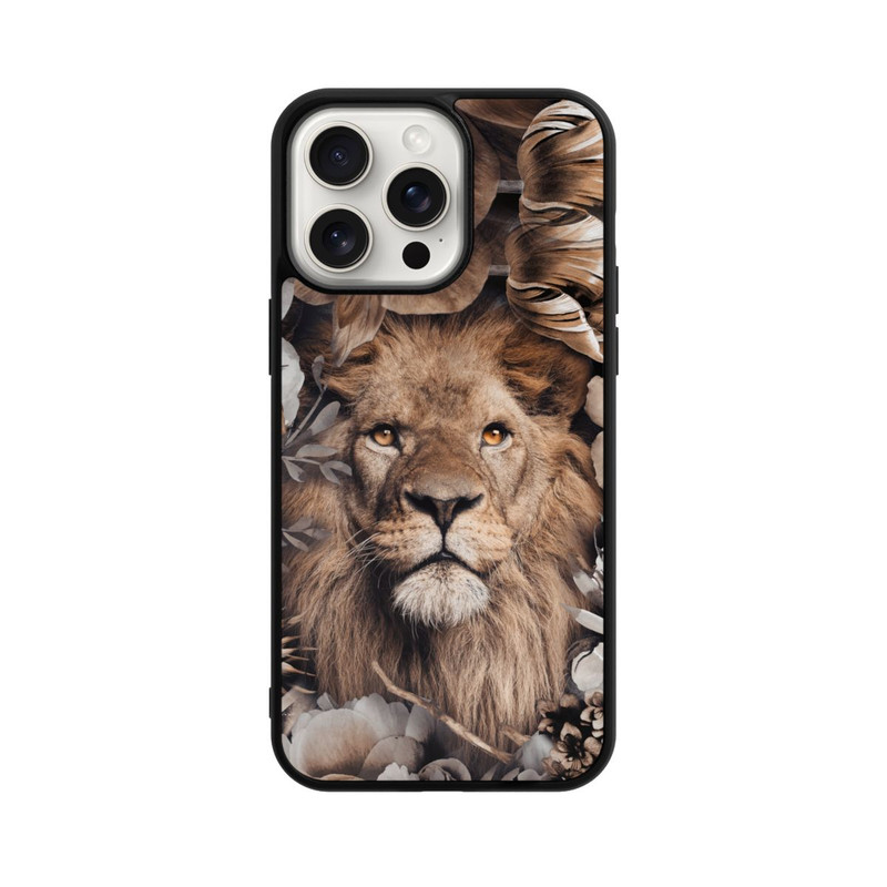 iPhone 15 Pro Max Base Case Löwe Blumenrahmen Beige
