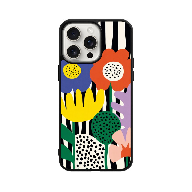 iPhone 15 Pro Max Base Case Flowers Striped Background