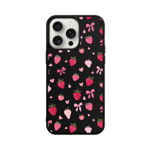 Apple iPhone 15 Pro Max Base Case Erdbeer Herz Schleifen Pink Muster Transparent