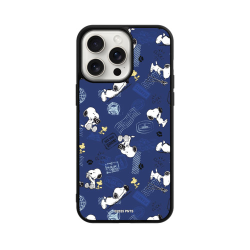 Apple iPhone 15 Pro Max Base Case Peanuts Travel Stamps Pattern Blue