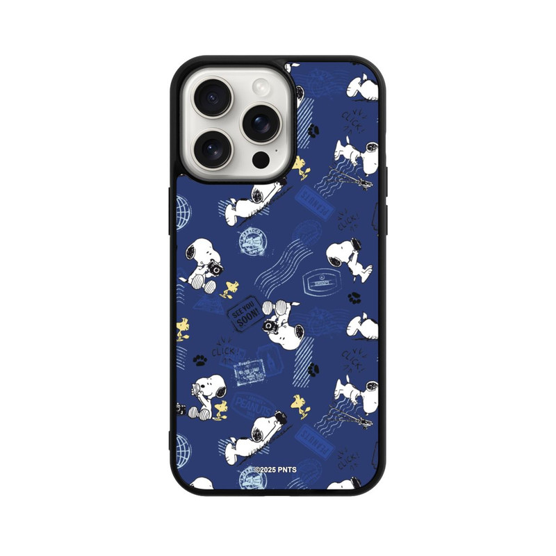 iPhone 15 Pro Max Base Case Peanuts Travel Stamps Pattern Blue