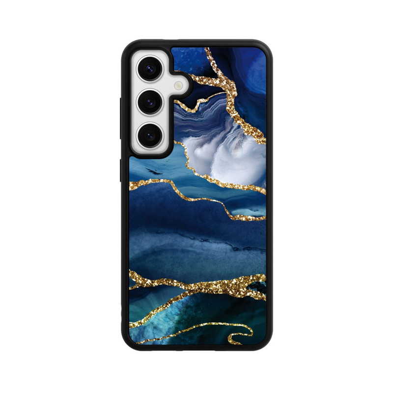 Galaxy S24 Base Case  Blauer Marmor Gold Glitzer Look