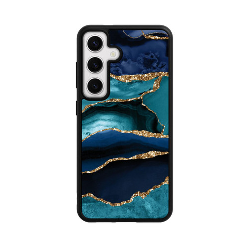 Samsung Galaxy S24 Base Case Dark and Light Blue Marble Gold Glitter Look